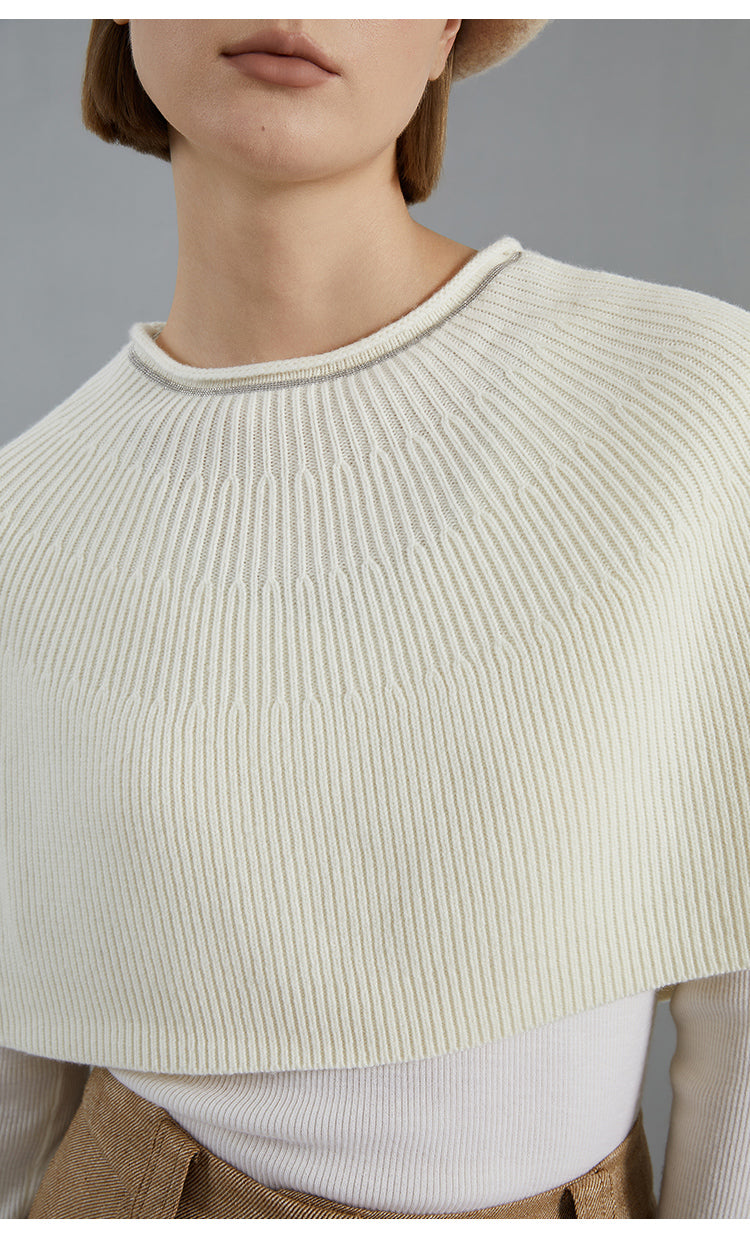 Merino Yünü Ribanalı Örme Yelek Şal