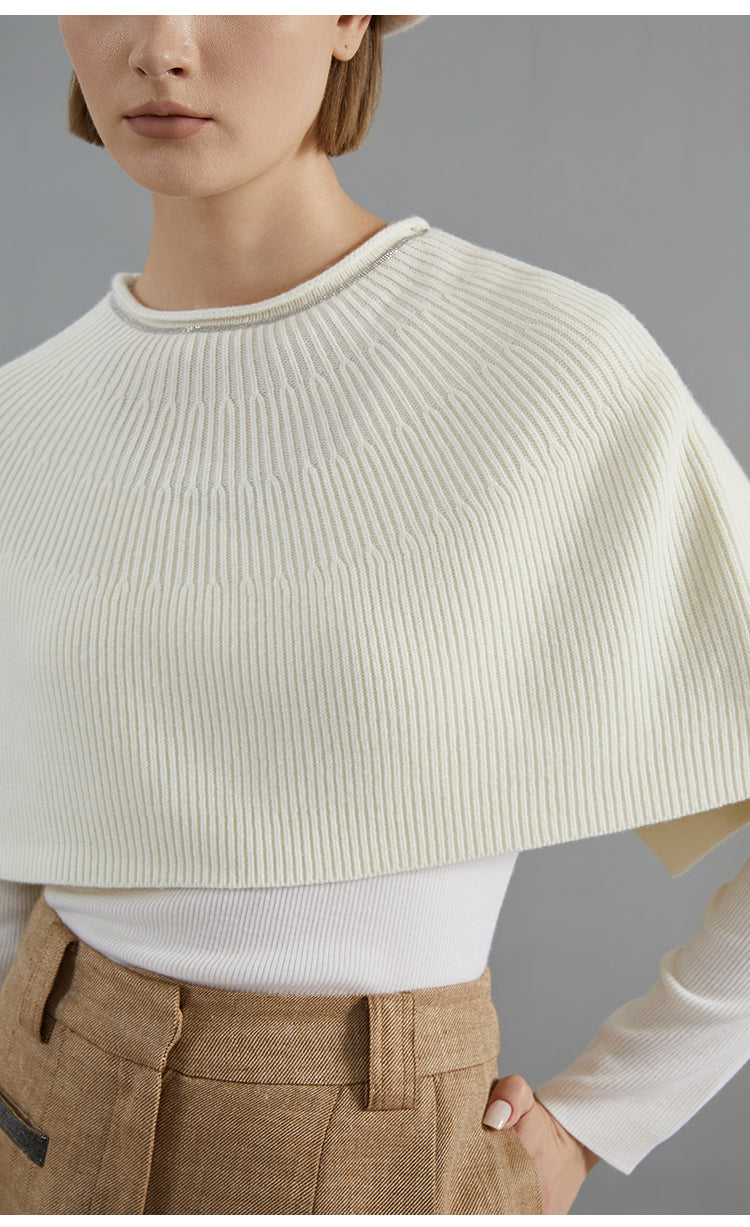 Merino Yünü Ribanalı Örme Yelek Şal