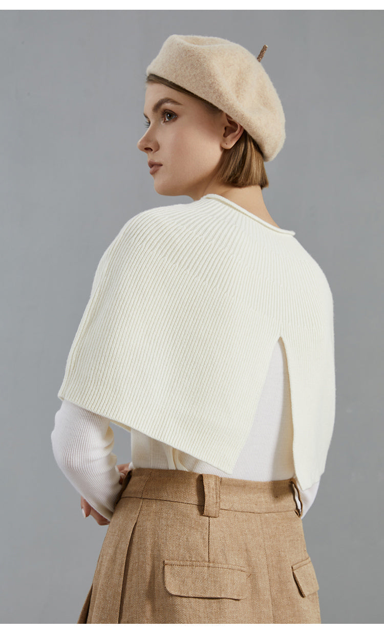 Merino Yünü Ribanalı Örme Yelek Şal