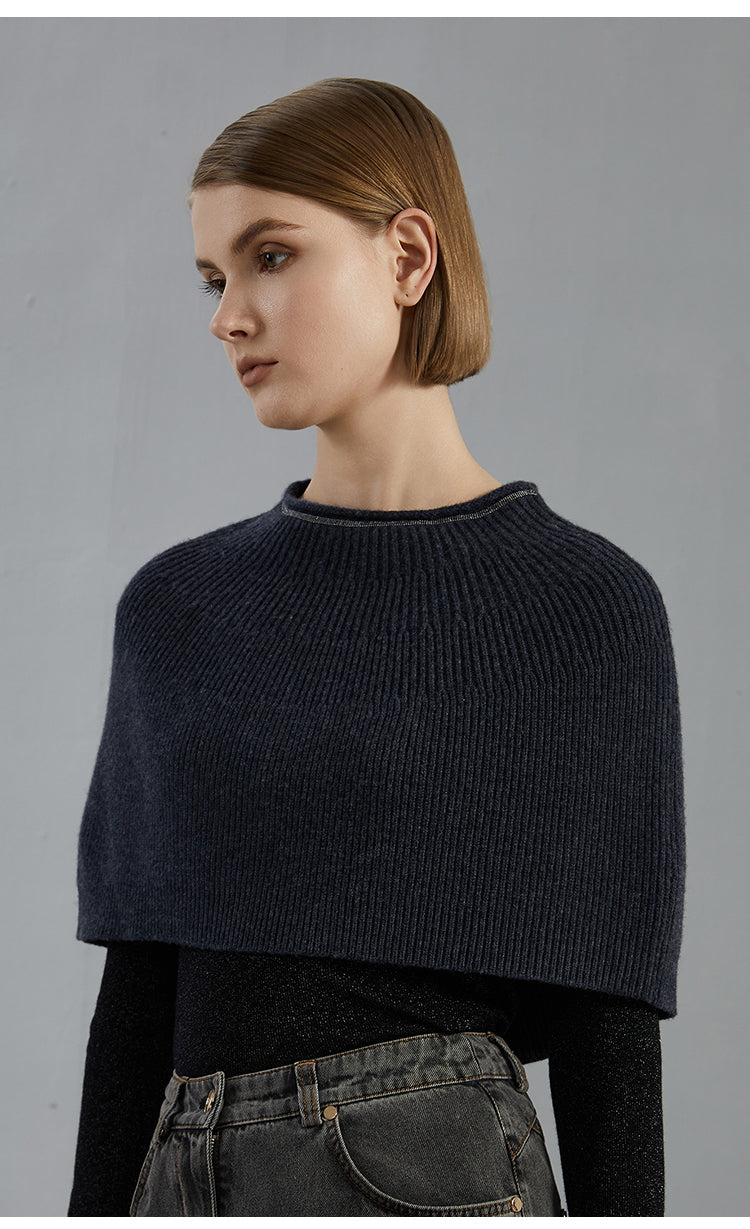 Merino Yünü Ribanalı Örme Yelek Şal