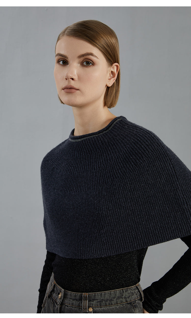 Merino Yünü Ribanalı Örme Yelek Şal