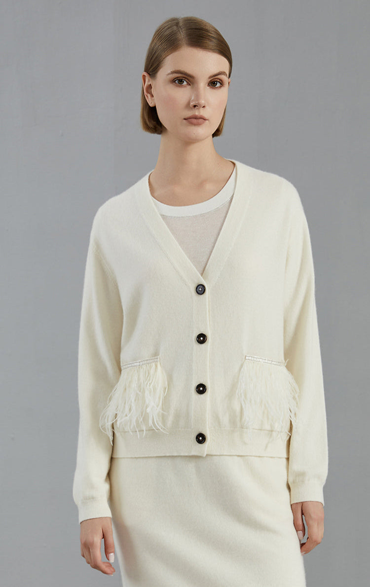 Saf Kaşmir V Yaka Hırka