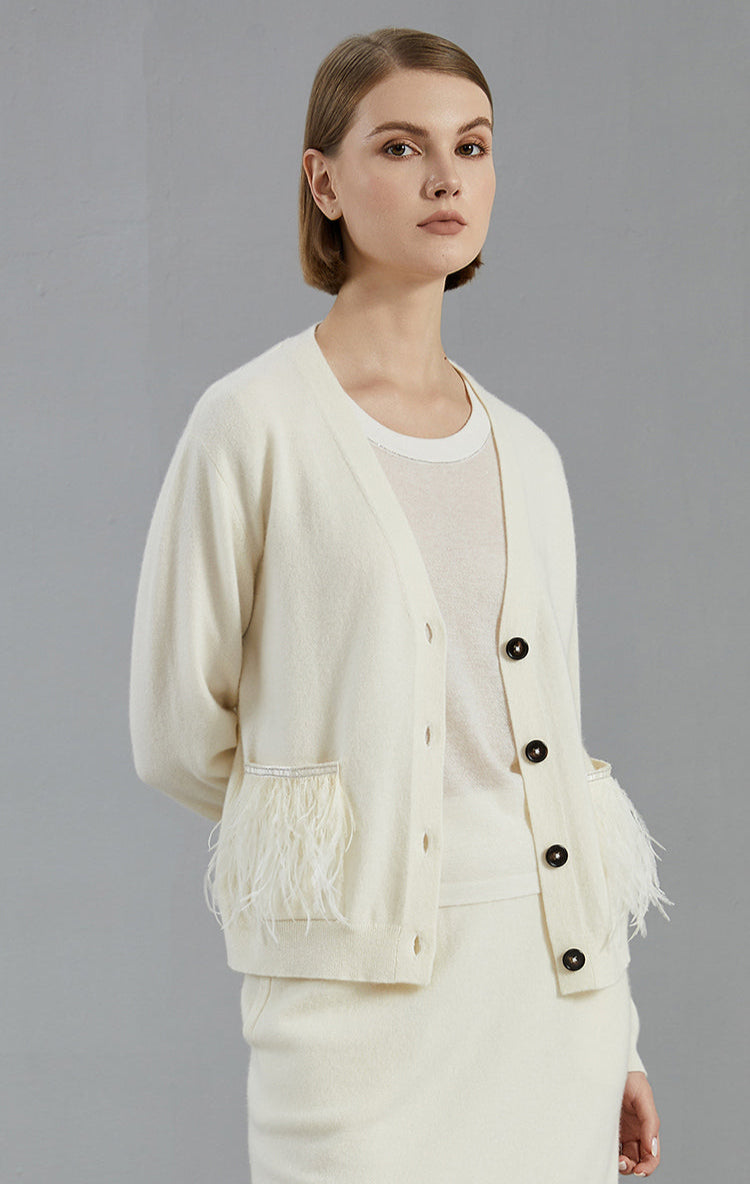 Saf Kaşmir V Yaka Hırka