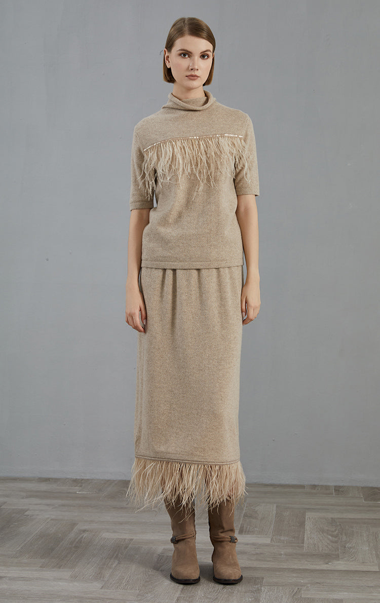 Saf Kaşmir Etek Tüy Püsküllü