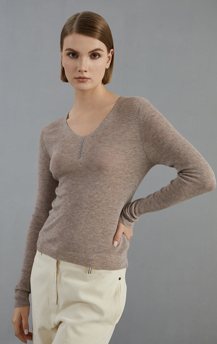 Yün İnce Örgü V Yaka Süveter