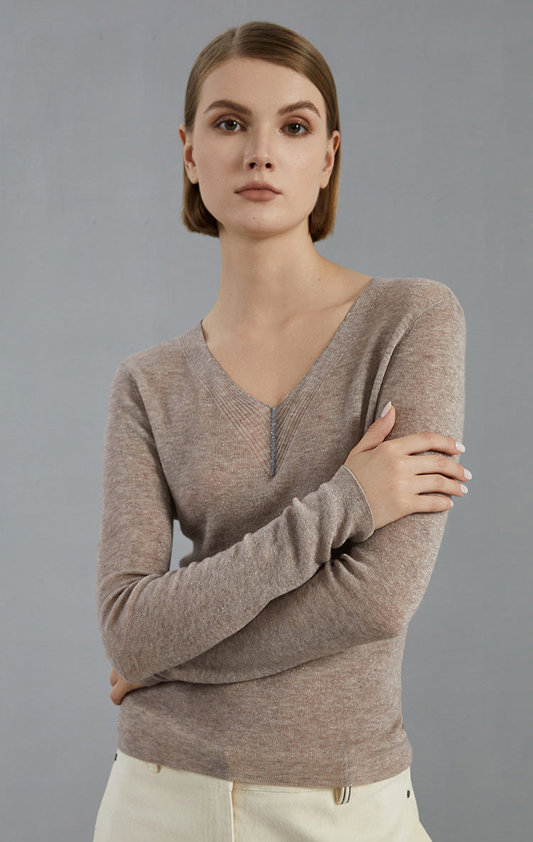 Yün İnce Örgü V Yaka Süveter