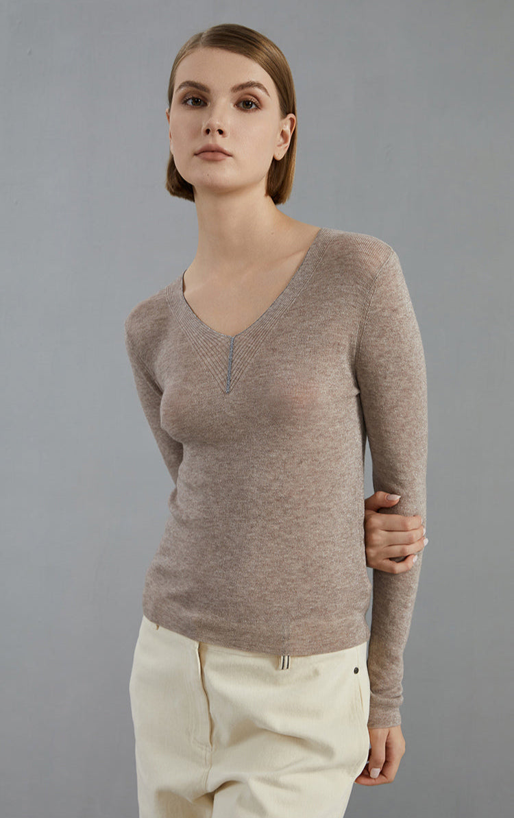 Yün İnce Örgü V Yaka Süveter