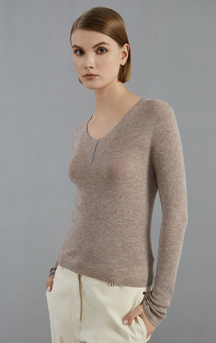 Yün İnce Örgü V Yaka Süveter