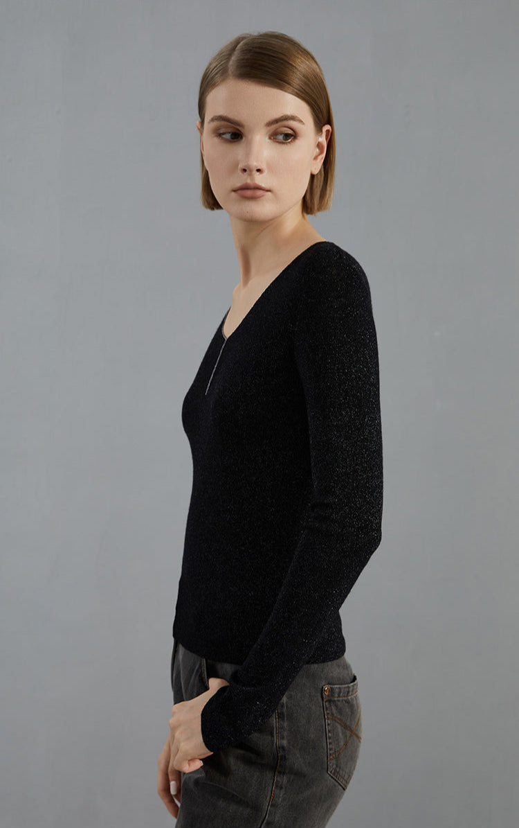 Yün İnce Örgü V Yaka Süveter