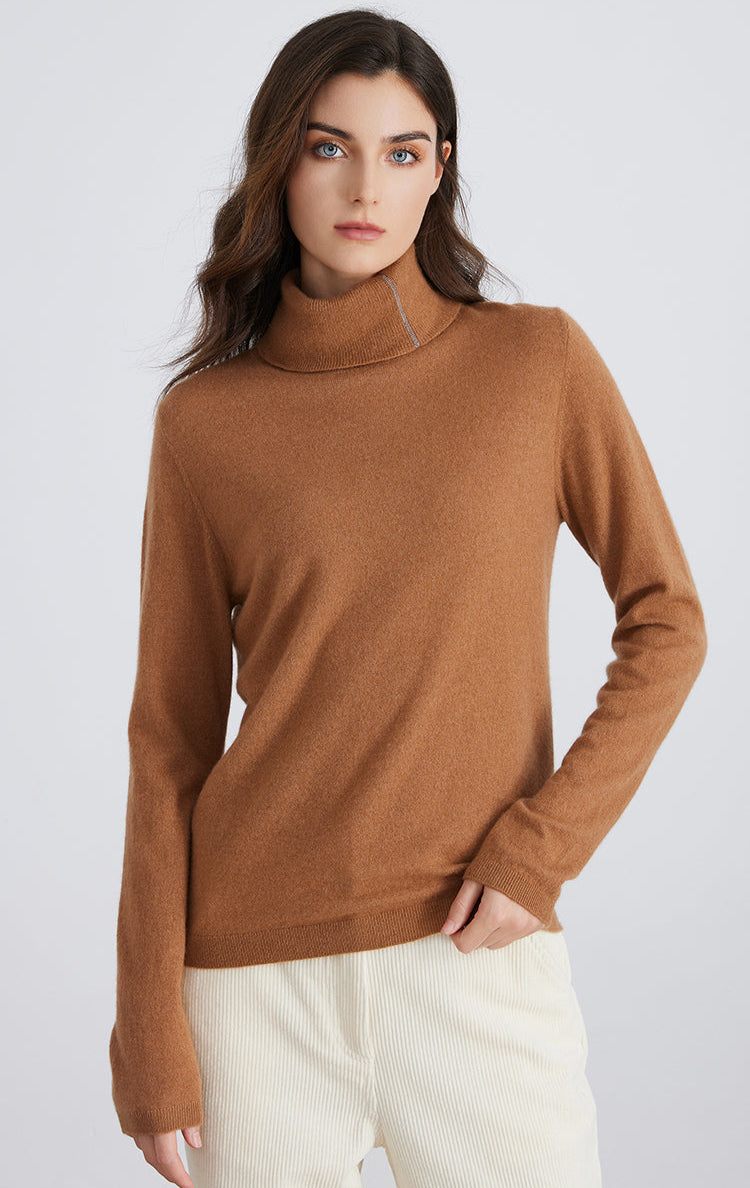 Saf Kaşmir Nervürlü Balıkçı Yaka Kazak