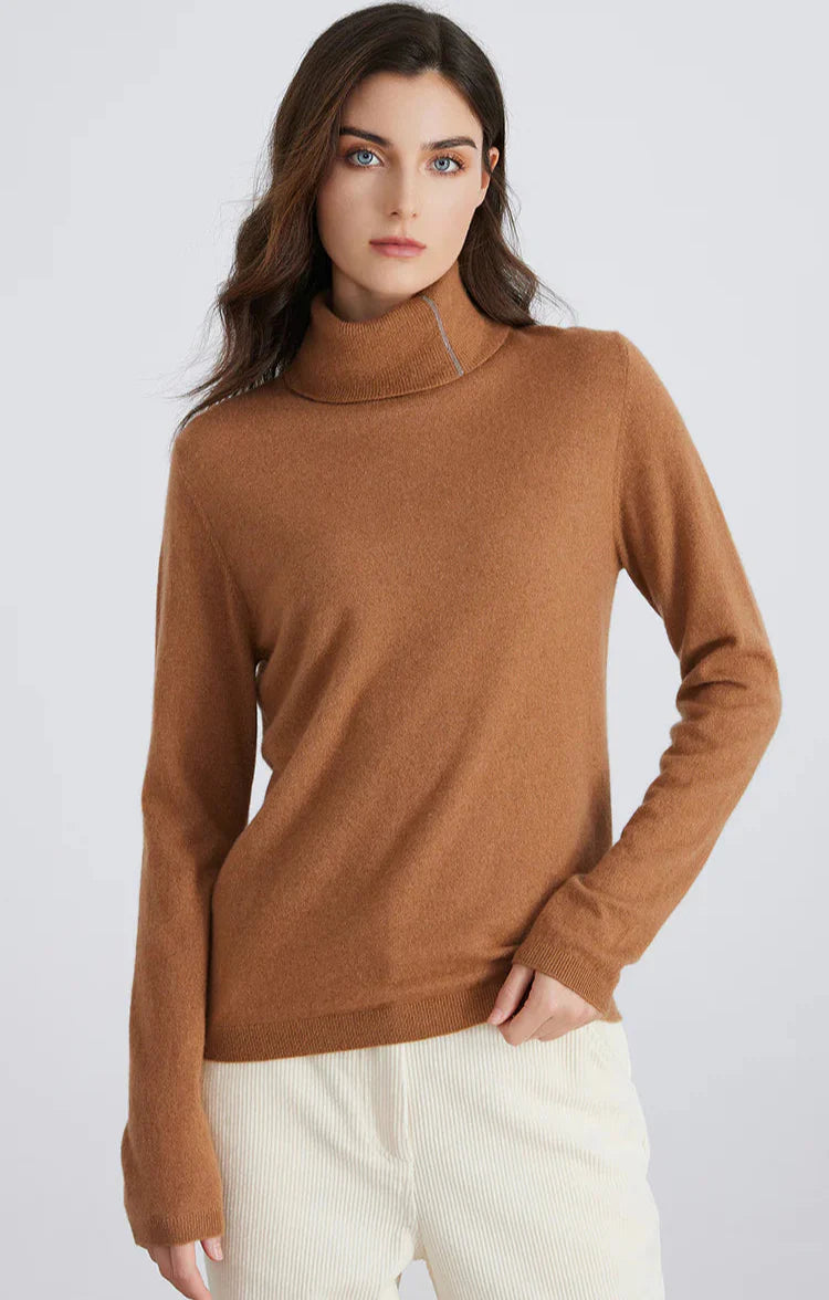 Saf Kaşmir Nervürlü Balıkçı Yaka Kazak