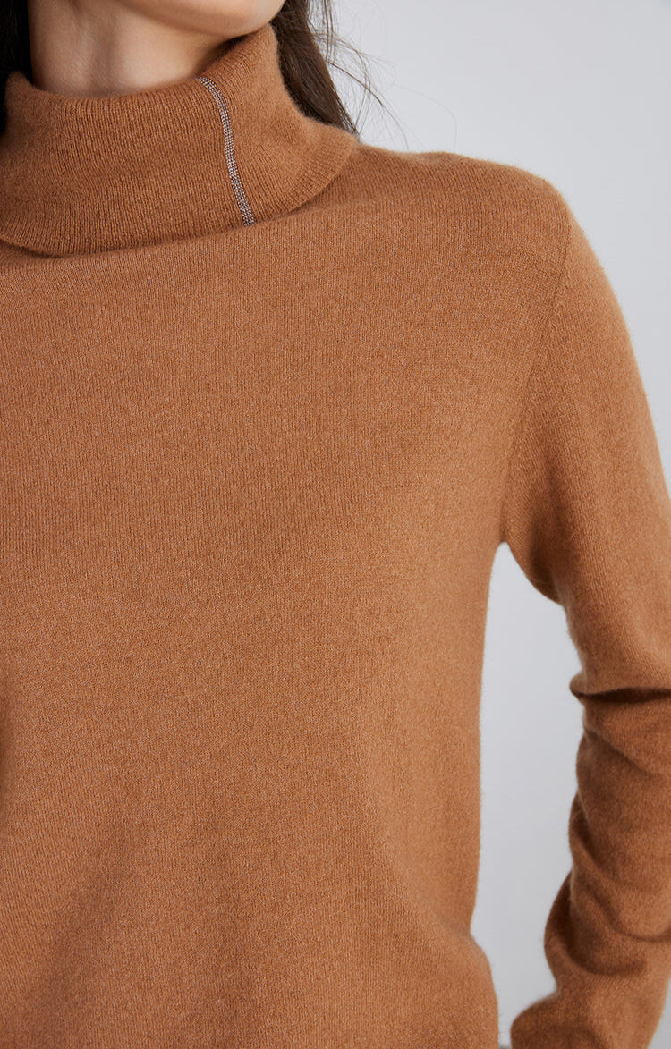 Saf Kaşmir Nervürlü Balıkçı Yaka Kazak