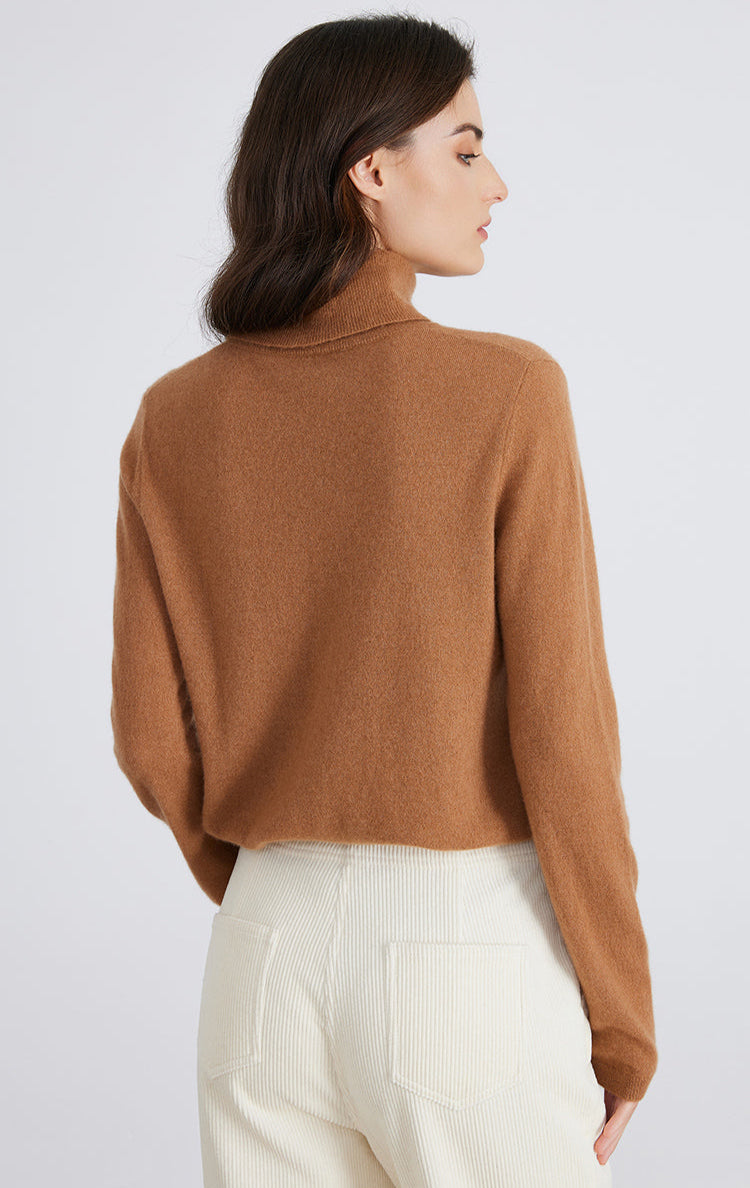 Saf Kaşmir Nervürlü Balıkçı Yaka Kazak