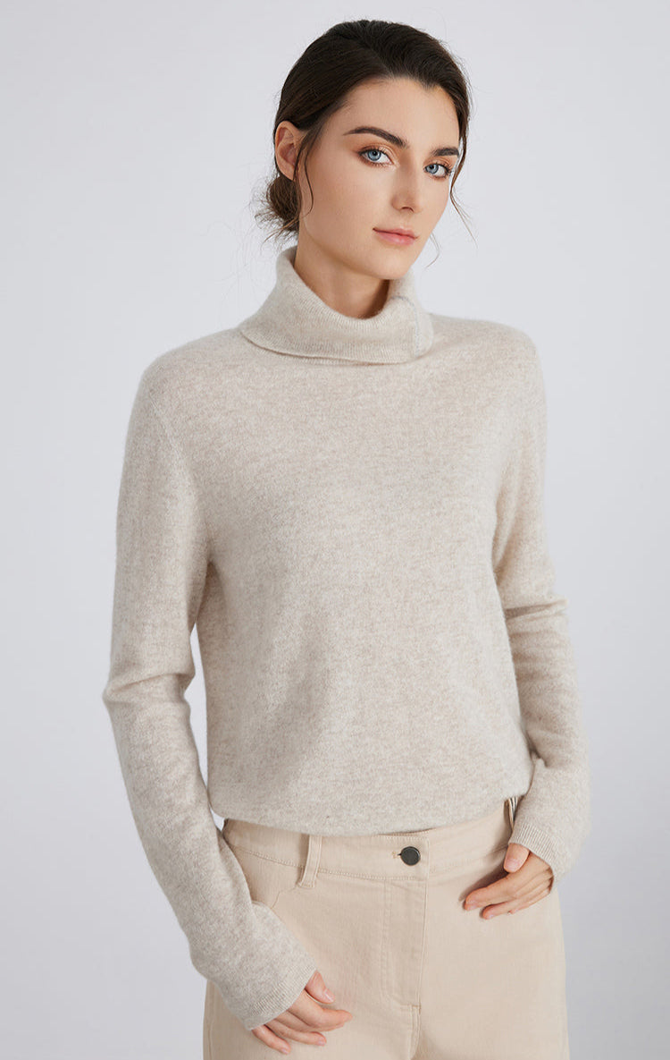 Saf Kaşmir Nervürlü Balıkçı Yaka Kazak