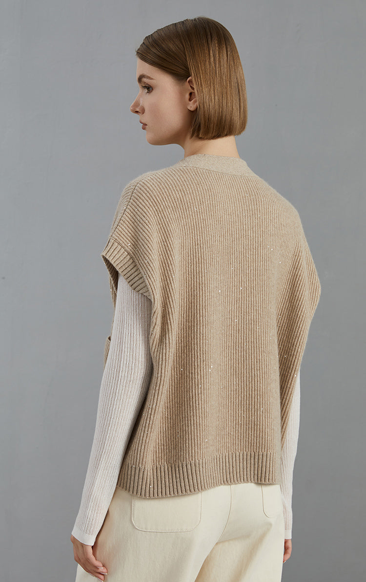 Saf Kaşmir Düğmeli Kolsuz Yelek