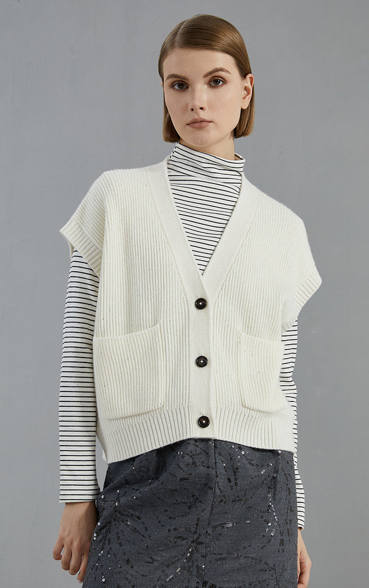 Saf Kaşmir Düğmeli Kolsuz Yelek