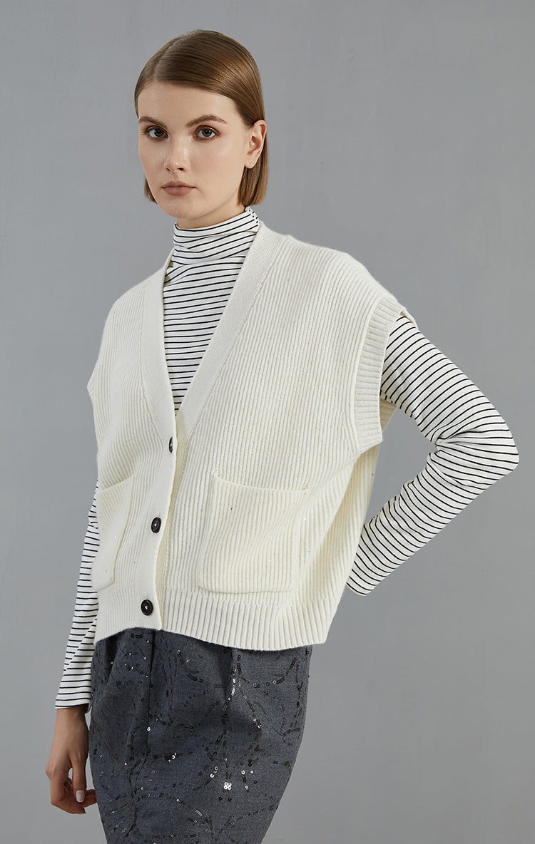 Saf Kaşmir Düğmeli Kolsuz Yelek