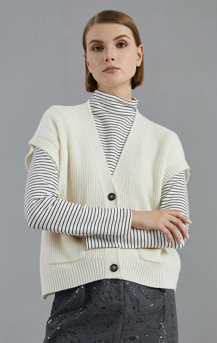 Saf Kaşmir Düğmeli Kolsuz Yelek