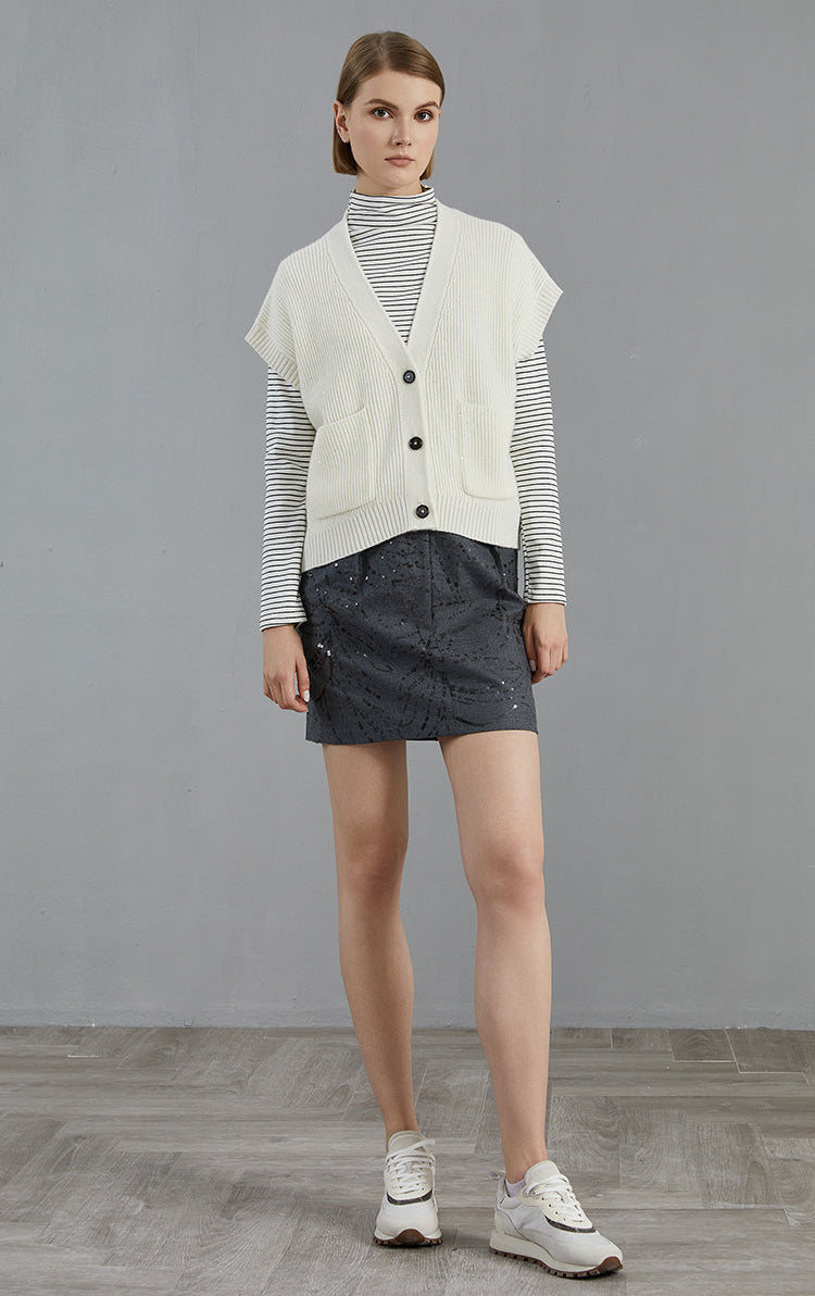 Saf Kaşmir Düğmeli Kolsuz Yelek