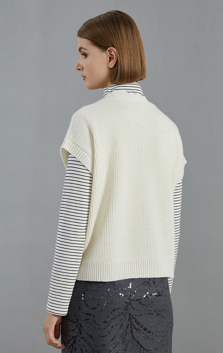 Saf Kaşmir Düğmeli Kolsuz Yelek