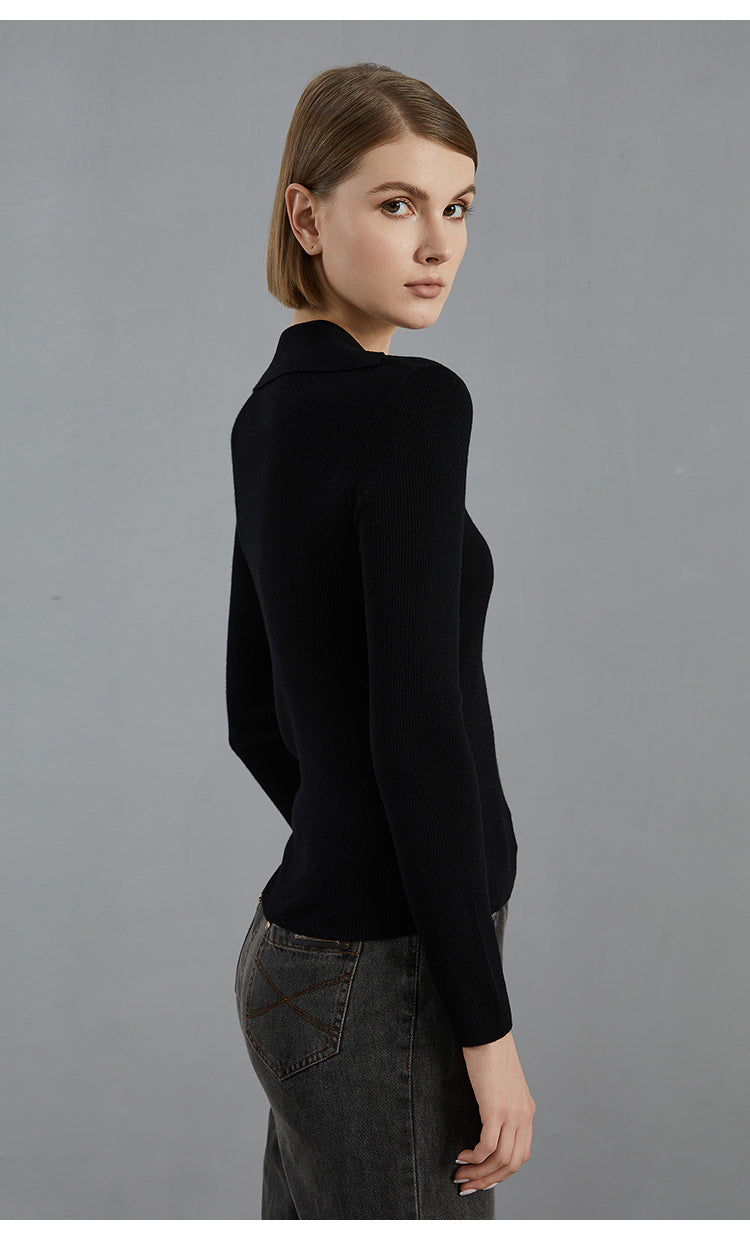 Merino Yünü Metalik Yaka Örgü Tişört