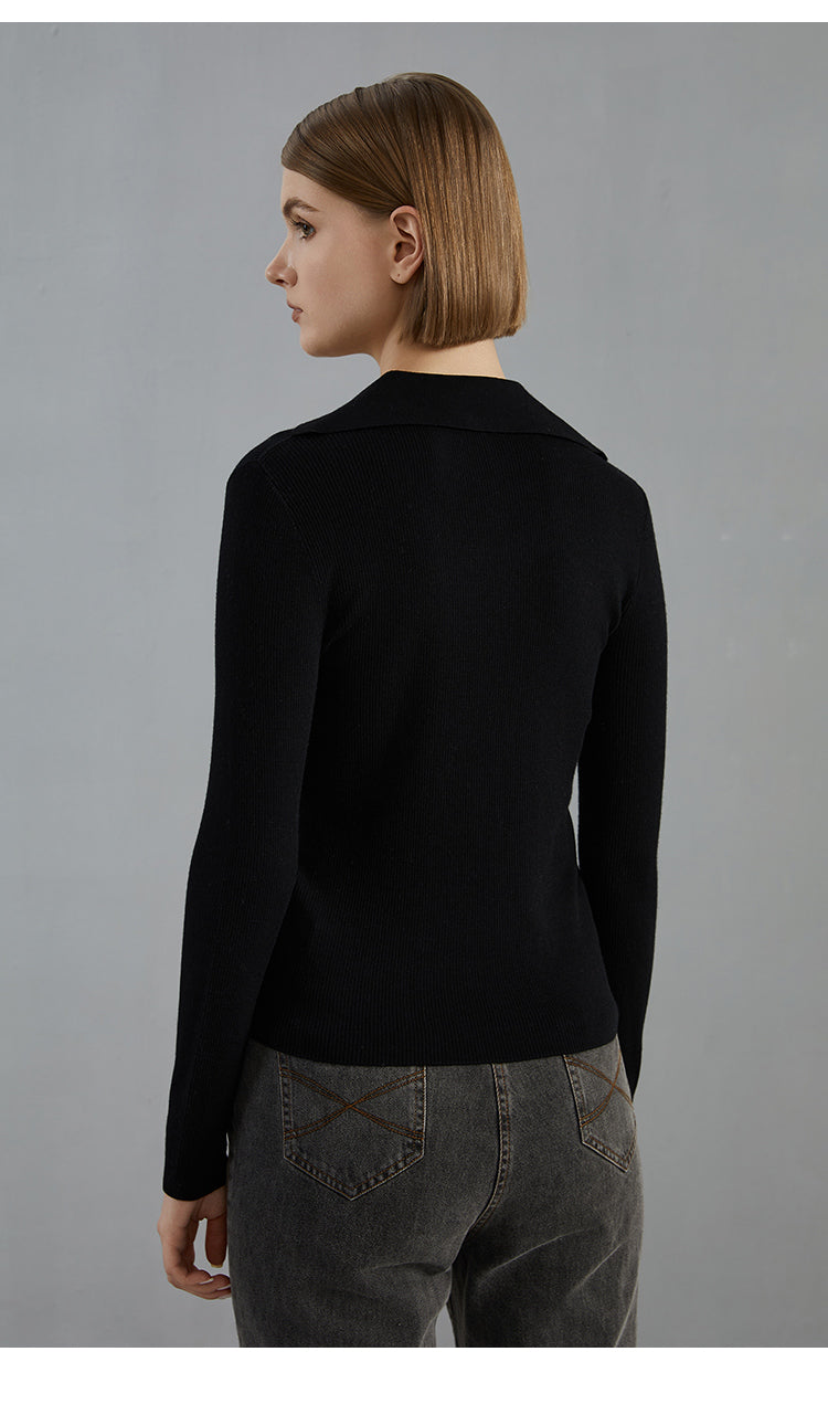 Merino Yünü Metalik Yaka Örgü Tişört