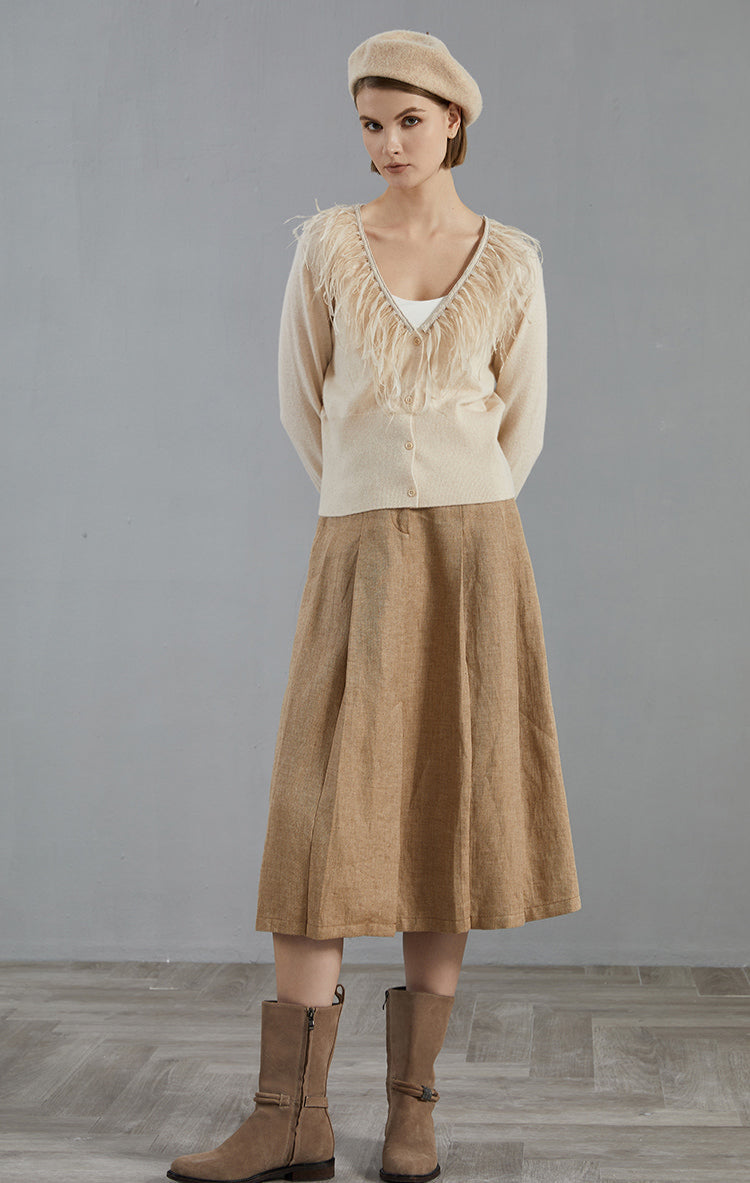 Saf Kaşmir Tüy Detaylı Düğmeli Hırka