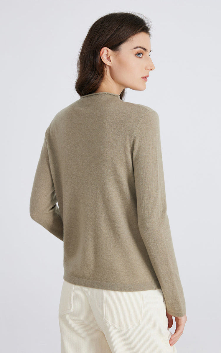 Saf Kaşmir Cep Detaylı Bisiklet Yaka Kazak