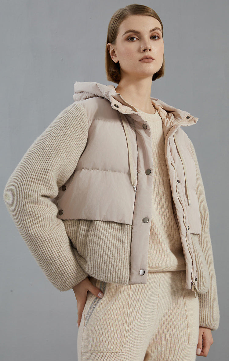 Yün Parçalı Kaz Tüyü Mont