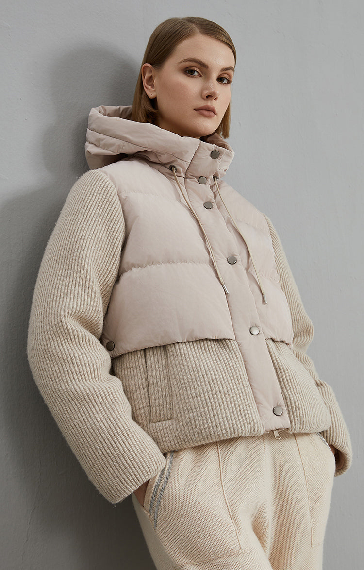 Yün Parçalı Kaz Tüyü Mont