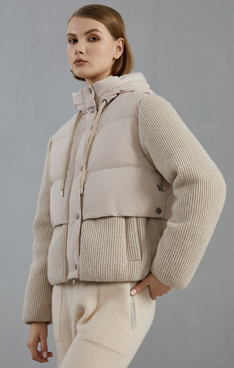 Yün Parçalı Kaz Tüyü Mont