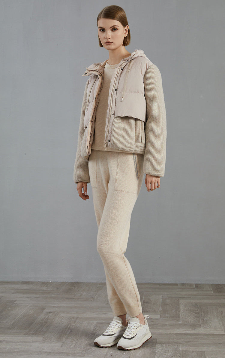 Yün Parçalı Kaz Tüyü Mont