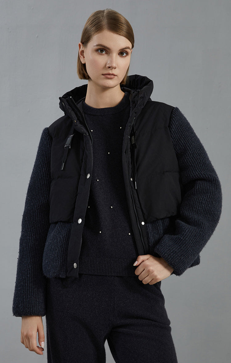 Yün Parçalı Kaz Tüyü Mont