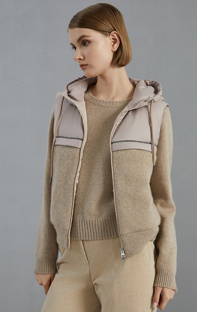 Yün & Kaz Tüyü Kapüşonlu Yelek