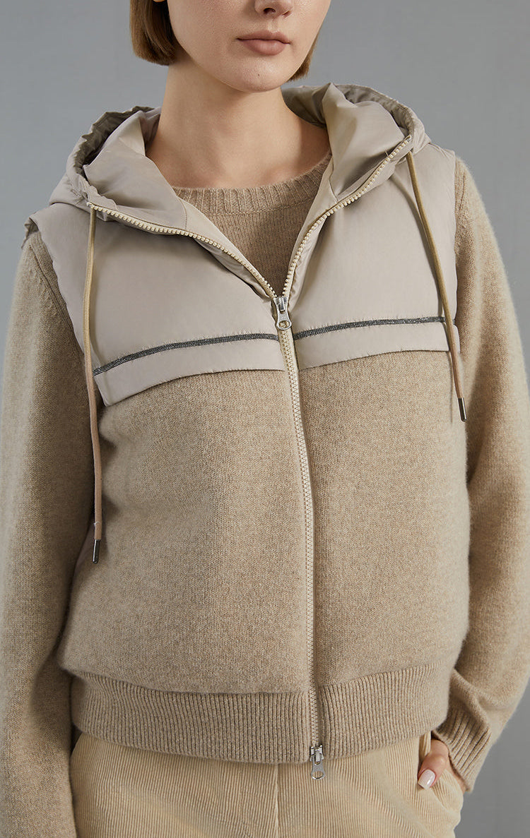 Yün & Kaz Tüyü Kapüşonlu Yelek