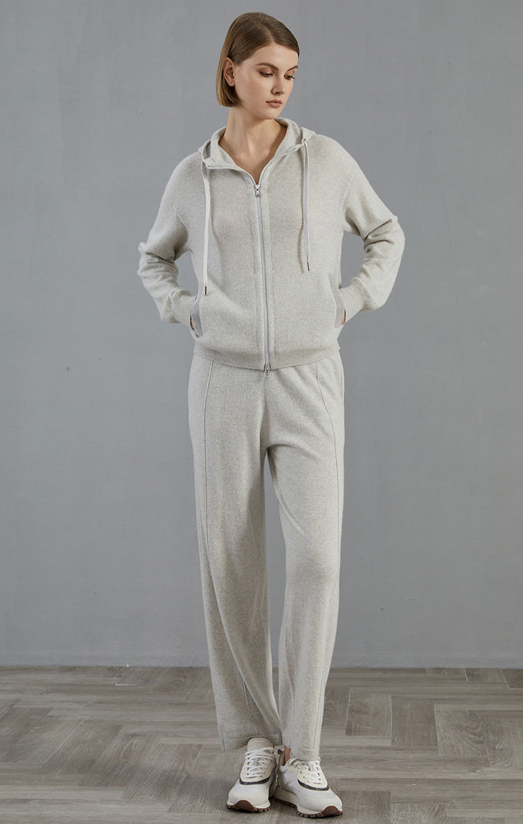 Saf Kaşmir Kapüşonlu Hırka