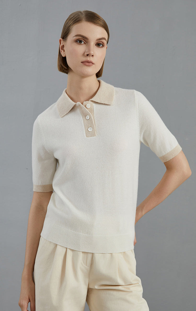 Saf Kaşmir Polo Kazak