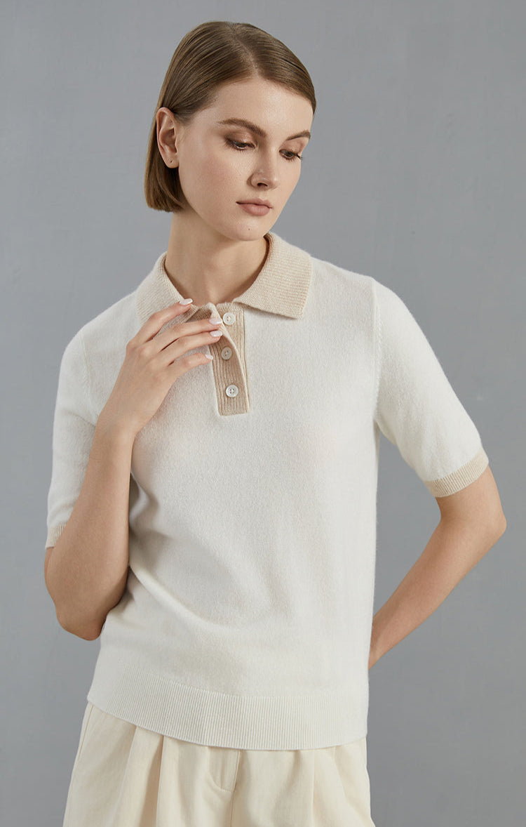 Saf Kaşmir Polo Kazak