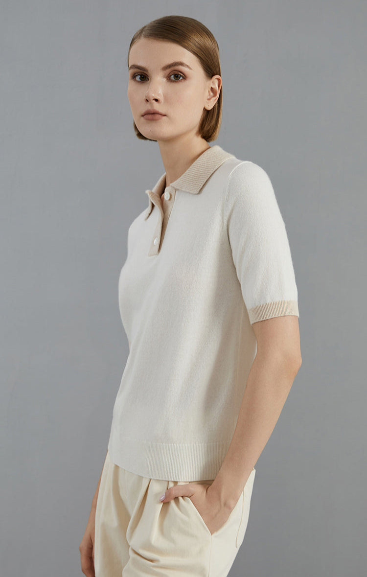 Saf Kaşmir Polo Kazak