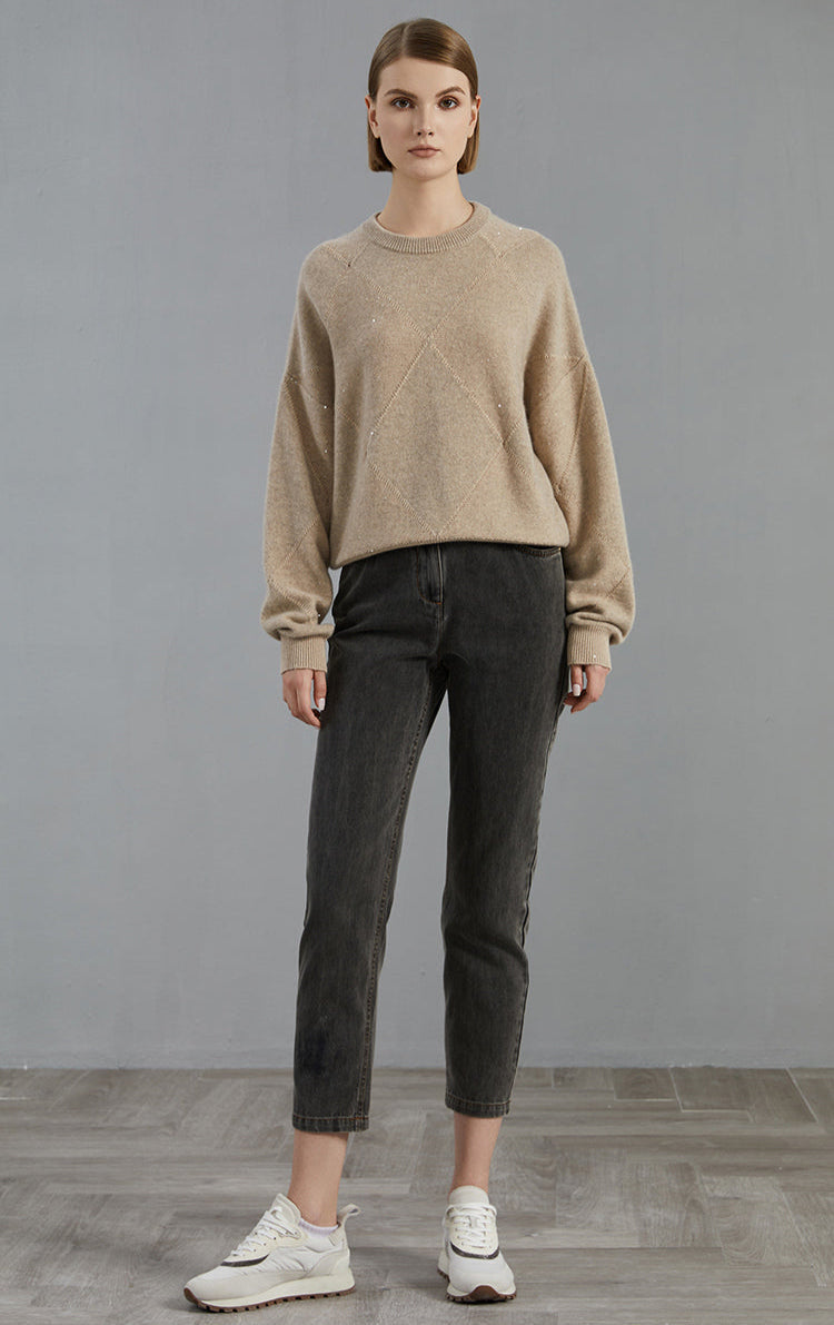 Saf Kaşmir Bisiklet Yaka Kazak