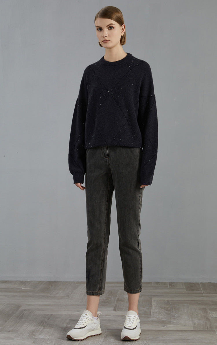 Saf Kaşmir Bisiklet Yaka Kazak