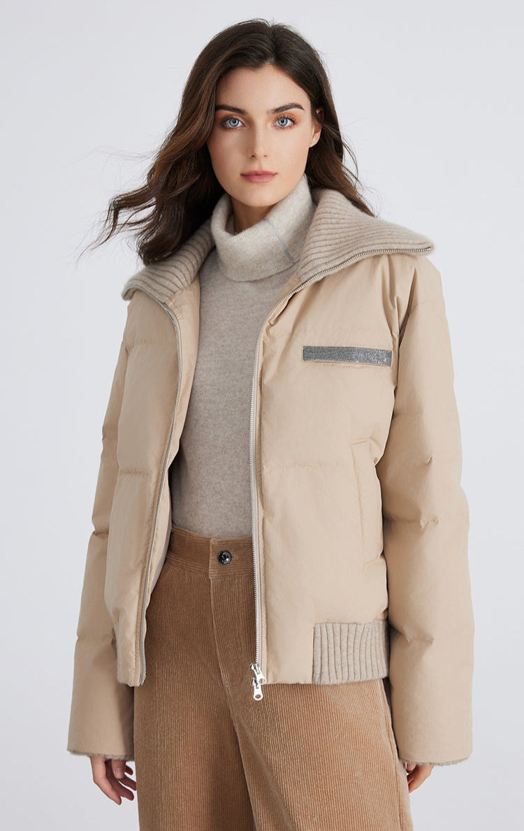 Kaşmir & Kaz Tüyü Dolgulu Geniş Yaka Mont