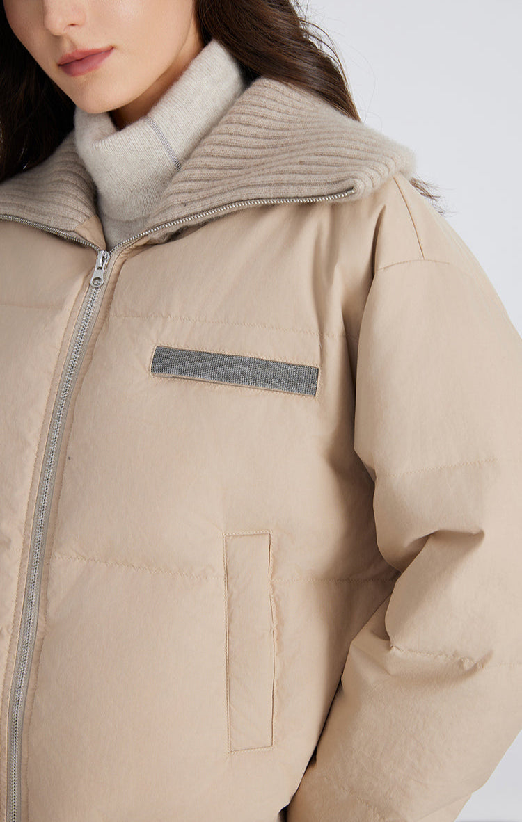 Kaşmir & Kaz Tüyü Dolgulu Geniş Yaka Mont