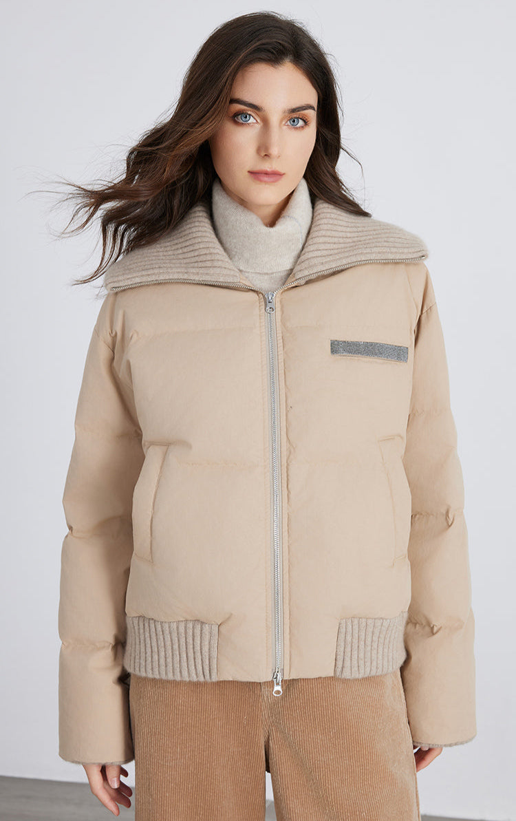 Kaşmir & Kaz Tüyü Dolgulu Geniş Yaka Mont