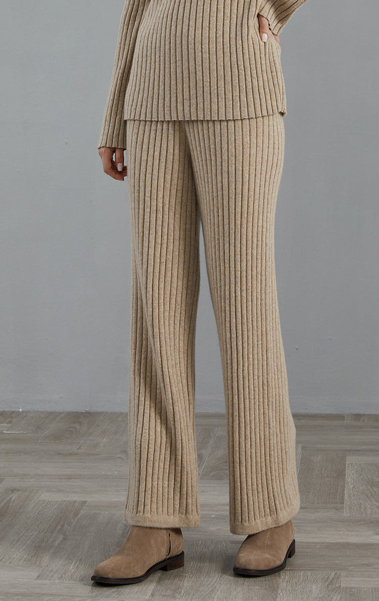 Saf Kaşmir Ribanlı Geniş Paçalı Pantolon