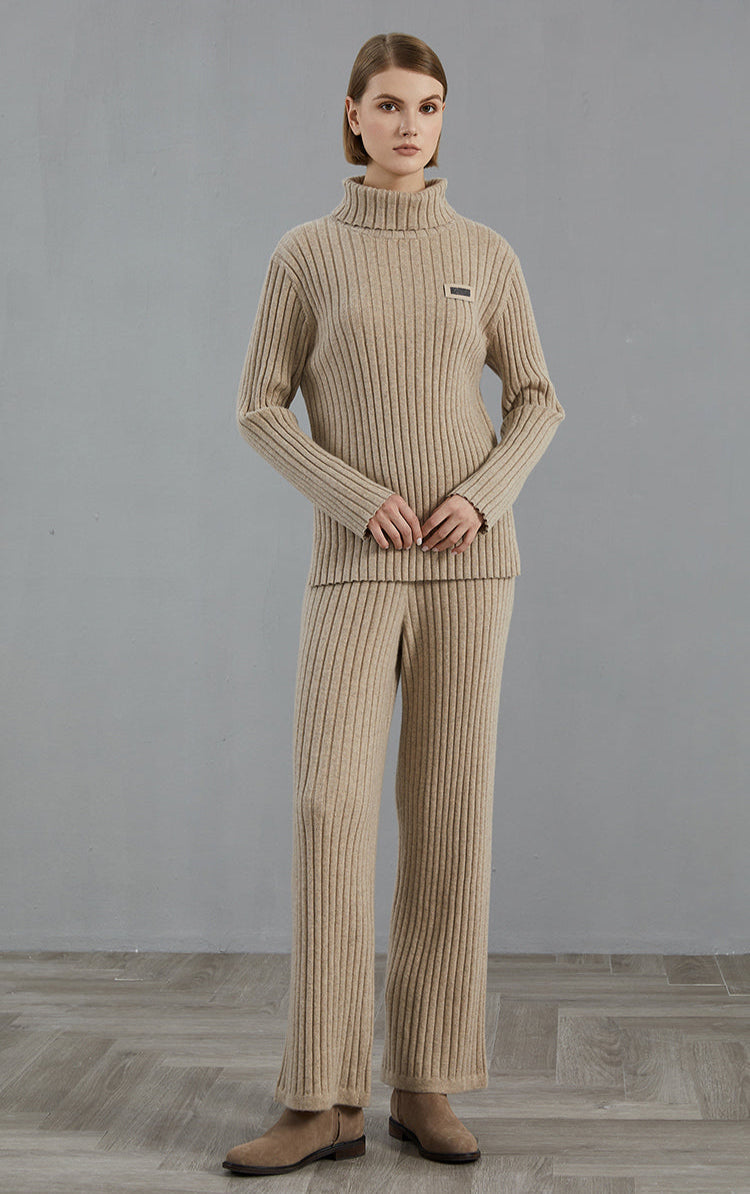 Saf Kaşmir Ribanlı Geniş Paçalı Pantolon