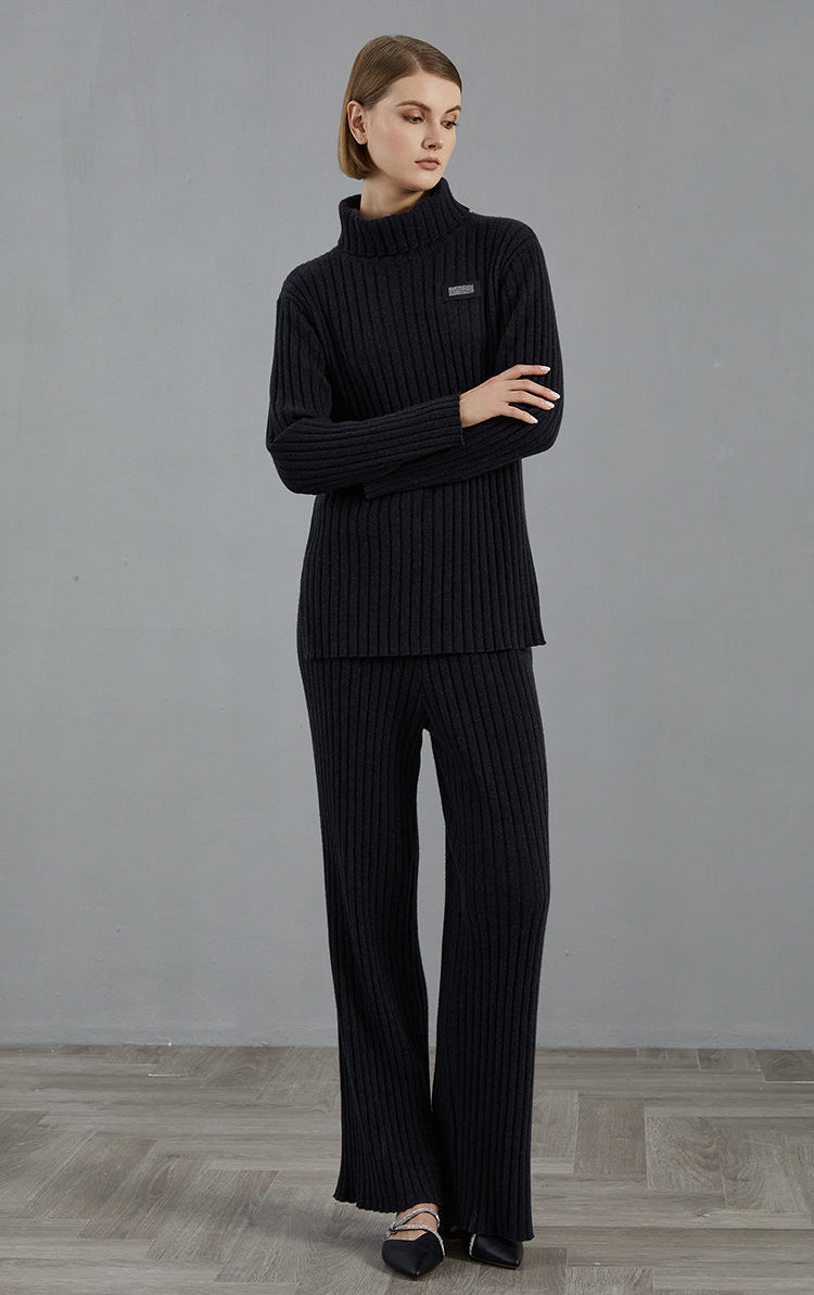 Saf Kaşmir Ribanlı Geniş Paçalı Pantolon