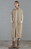 Saf Kaşmir Fermuarlı Kolsuz Uzun Hırka