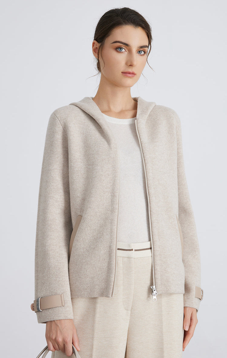 Merino Yünü Örgü Kapüşonlu Ceket