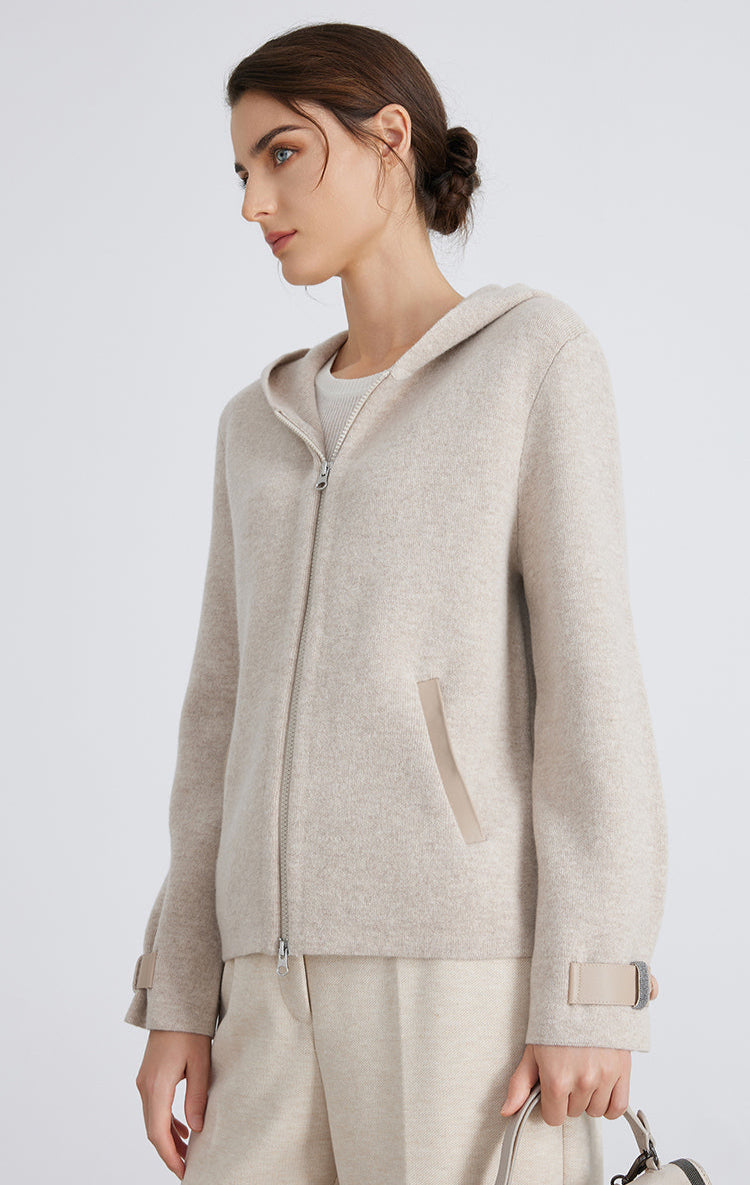 Merino Yünü Örgü Kapüşonlu Ceket